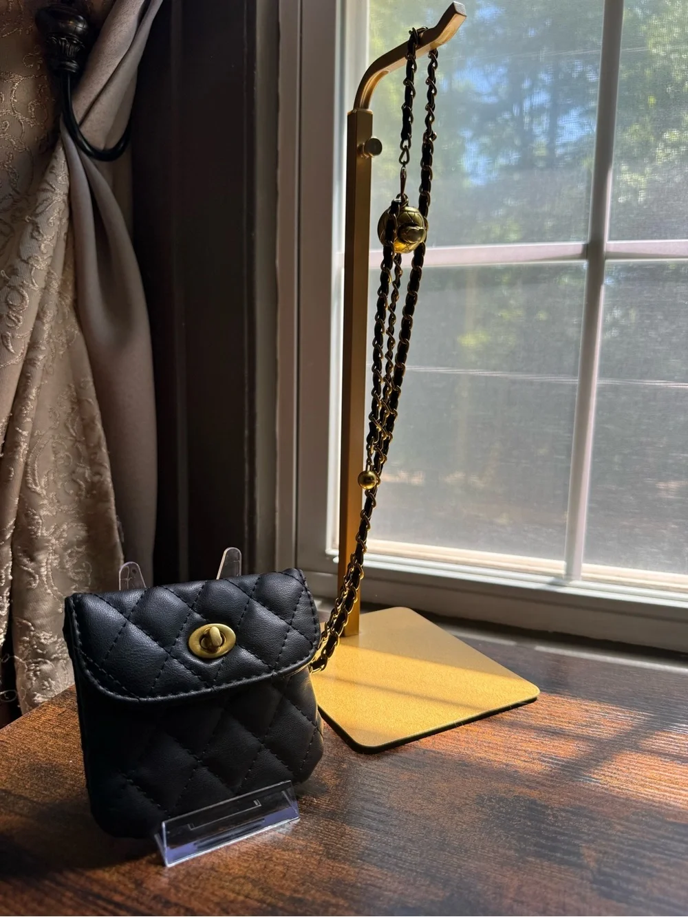 Quilted Black Crossbody Bag with Gold Turn-Lock - Picture 2 of 7